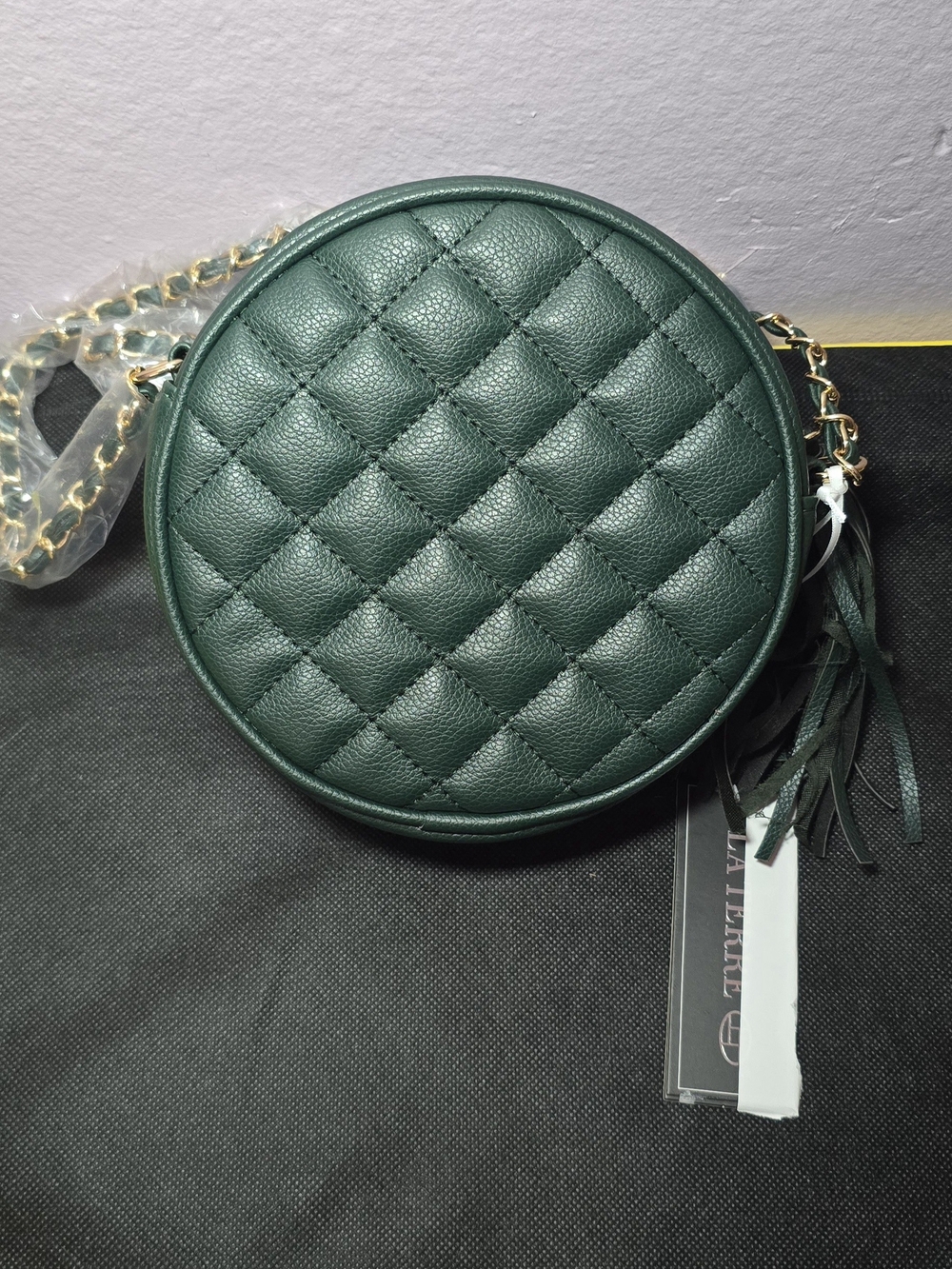 Quilted Round Crossbody Bag - Dark Green